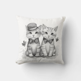 Zwart-witte kittens polka dot bow kussen