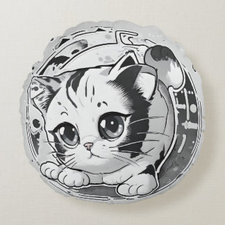 Zwart & Witte Kittenskussen Rond Kussen