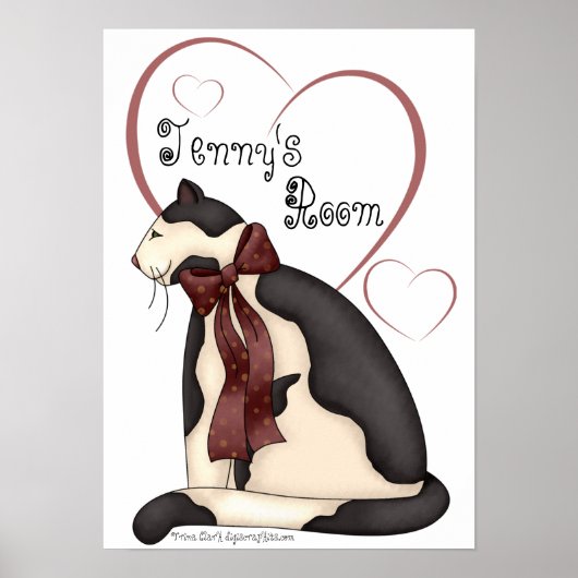 Zwart & Witte Kittie Kat met Hartjes Poster (Voorkant)