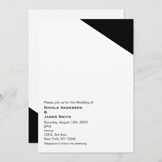 Zwart & Witte Klasse Driehoekige Trouw Uitnodiging (Voorkant / Achterkant)