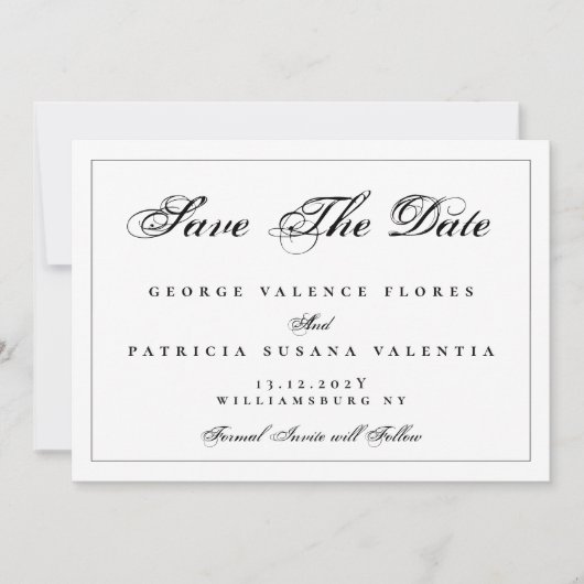 Zwart-witte Klassic QR CODE Elegant foto Save The Date (Voorkant)