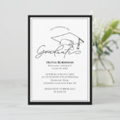 Zwart Witte Klassieke Afstudeerhoed typografie Kaart (Staand voorkant)
