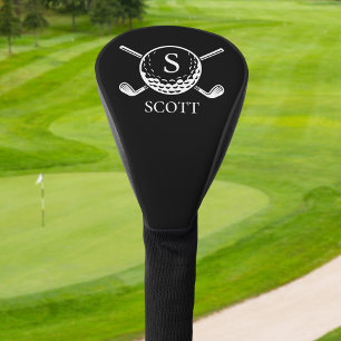 Zwart Witte Klassieke Golfclubs Monogram Naam Golfheadcover
