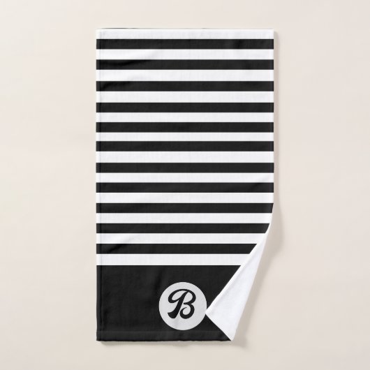 Zwart-witte klassieke strepen met monogram bad handdoek (Handdoek)