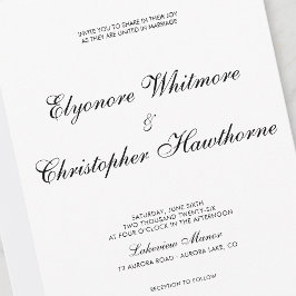 Zwart Witte Klassieke Tijdloze Calligrafie Bruilof Kaart
