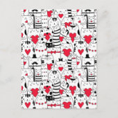 Zwart Witte Knuffel Kat Rode Hart Feestdagenkaart (Voorkant)