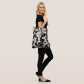 Zwart & Witte Koe Cowhide Bont Bontgekleurde Uiter Tote Bag (Op model)