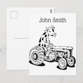 Zwart-witte koe die een trekker bestuurt briefkaart (Voorkant / Achterkant)