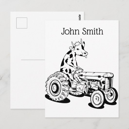 Zwart-witte koe die een trekker bestuurt briefkaart (Voorkant / Achterkant)