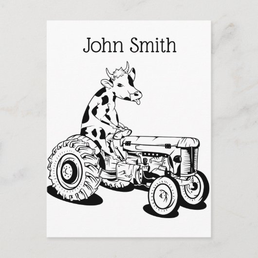 Zwart-witte koe die een trekker bestuurt briefkaart (Voorkant)
