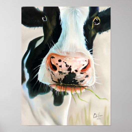 Zwart-witte koe portretschilderij poster (Voorkant)