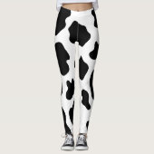 Zwart-witte koe spleet leggings printpatroon afdru (Voorkant)