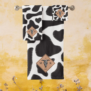Zwart-witte Koe Spot Animal Patroon Monogram Bad Handdoek