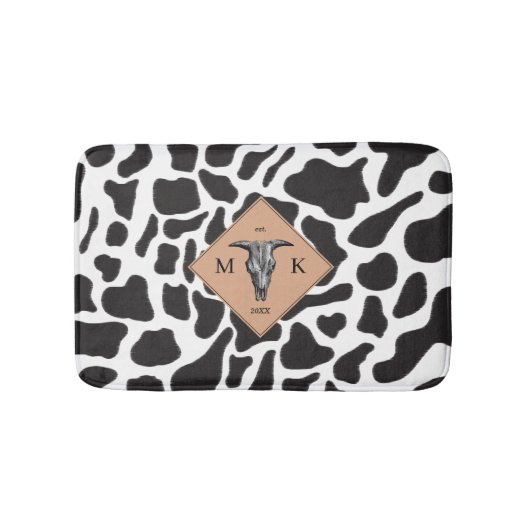 Zwart-witte Koe Spot Animal Patroon Monogram Badmat (Voorkant)
