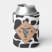 Zwart-witte Koe Spot Animal Patroon Monogram Blikjeskoeler (Blikje Voorkant)