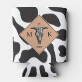 Zwart-witte Koe Spot Animal Patroon Monogram Blikjeskoeler (Achterkant)