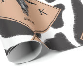 Zwart-witte Koe Spot Animal Patroon Monogram Cadeaupapier (Rol Hoek)