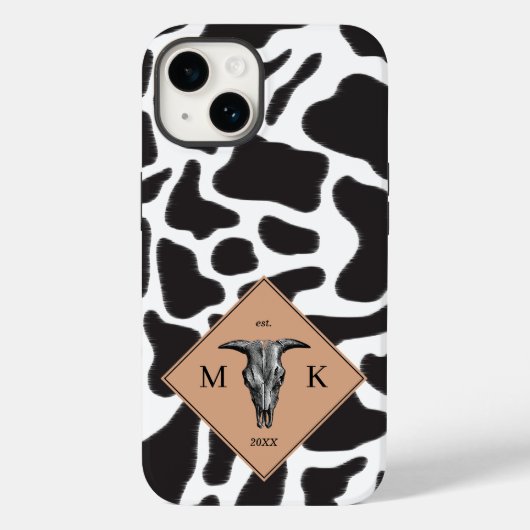 Zwart-witte Koe Spot Animal Patroon Monogram Case-Mate iPhone Case (Achterkant)