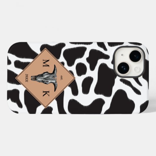 Zwart-witte Koe Spot Animal Patroon Monogram Case-Mate iPhone Case (Achterkant (horizontaal))