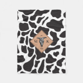 Zwart-witte Koe Spot Animal Patroon Monogram Fleece Deken