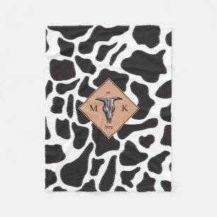 Zwart-witte Koe Spot Animal Patroon Monogram Fleece Deken