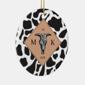 Zwart-witte Koe Spot Animal Patroon Monogram Keramisch Ornament (Rechts)