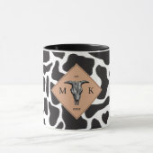 Zwart-witte Koe Spot Animal Patroon Monogram Mok (Midden)