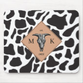 Zwart-witte Koe Spot Animal Patroon Monogram Muismat (Voorkant)