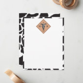 Zwart-witte Koe Spot Animal Patroon Monogram Notitiekaartje (Voorkant / Achterkant in situ)