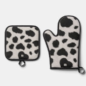 Zwart-witte koe vlekt patroon nevel textuur ovenwant & pannenlap set (Voorkant)