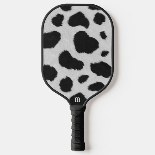 Zwart-witte koe vlekt patroon nevel textuur pickleball paddle (Voorkant)