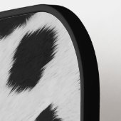 Zwart-witte koe vlekt patroon nevel textuur pickleball paddle (Links Detail)