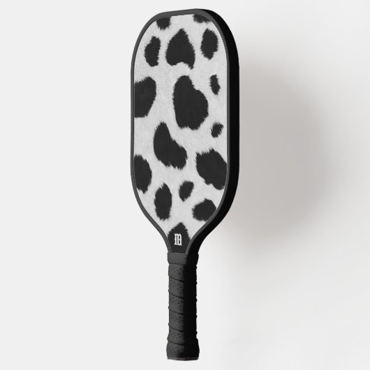 Zwart-witte koe vlekt patroon nevel textuur pickleball paddle (Links)