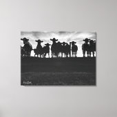 Zwart-witte Koeien langs hek Canvas Afdruk (Voorkant)