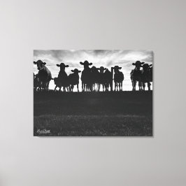 Zwart-witte Koeien langs hek Canvas Afdruk