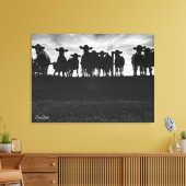 Zwart-witte Koeien langs hek Canvas Afdruk (Insitu (Woonkamer))