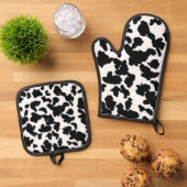 Zwart-witte Koeienhuid Ovenwant & Pannenlap Set (Top down)