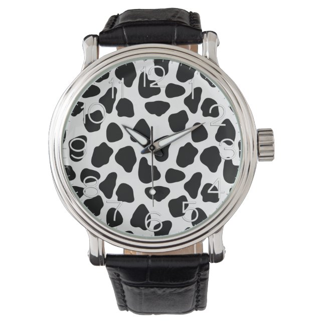 Zwart-witte koeienprint horloge (Voorkant)
