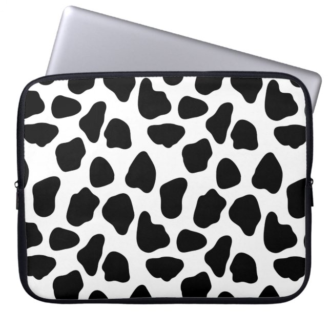 Zwart-witte koeienprint laptop sleeve (Voorkant)