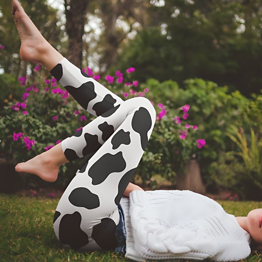 Zwart-witte koeienprint leggings