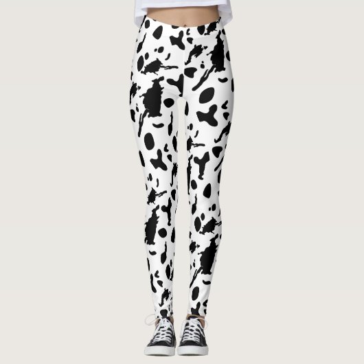 Zwart-witte koeienprint leggings (Voorkant)