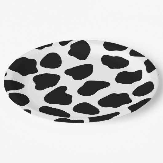 Zwart-witte koeienprint papieren bordje (Gekanteld)