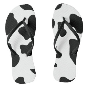 Zwart-witte koeienprint teenslippers