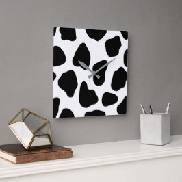 Zwart-witte koeienprint vierkante klok