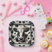 Zwart & Witte Koeienvlekken Vacht Geboortecadeau Papieren Bordje (Feest)