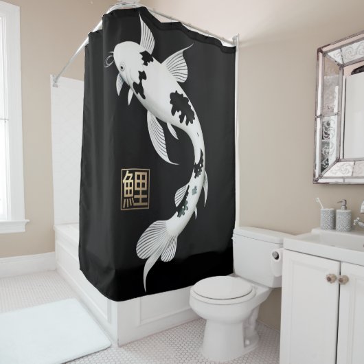 Zwart/Witte Koi Vis Douchegordijn (In situ)