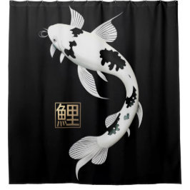 Zwart/Witte Koi Vis Douchegordijn