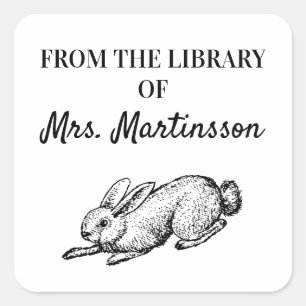 Zwart Witte Konijn Konijn Leraar Van Bibliotheek V Vierkante Sticker