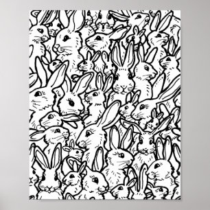 Zwart & Witte Konijn Konijn Tekeningen Modern Patr Poster