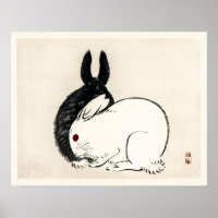  zwart-witte konijnen van Kōno Bairei